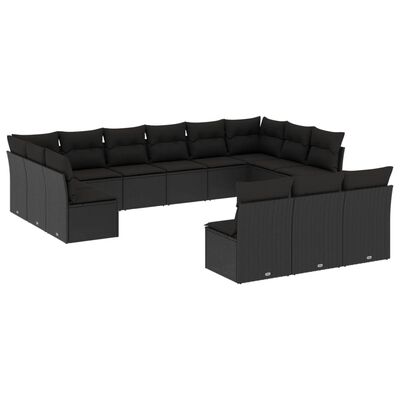 vidaXL 13-delige Loungeset met kussens poly rattan zwart