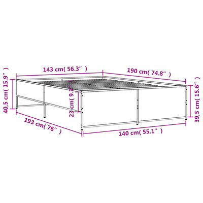 vidaXL Bedframe bewerkt hout metaal sonoma eikenkleurig 90x190 cm