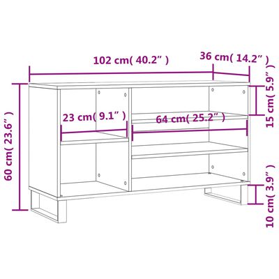 vidaXL Schoenenkast 102x36x60 cm bewerkt hout bruin eikenkleur