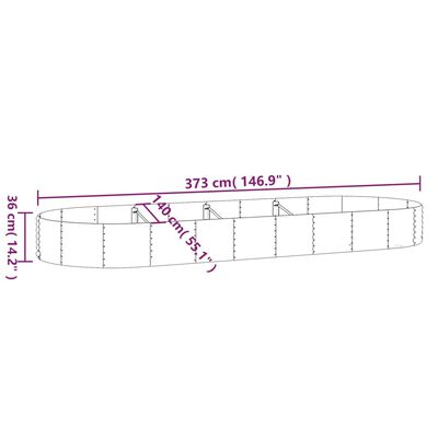 vidaXL Plantenbak 373x140x36 cm gepoedercoat staal zilverkleurig