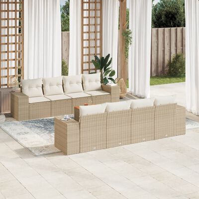 vidaXL 9-delige Loungeset met kussens poly rattan beige