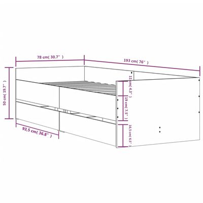 vidaXL Bedframe met lades gerookt eikenkleurig 75x190 cm Small Single