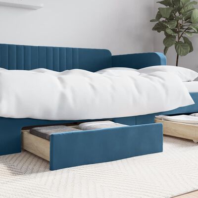 vidaXL Bedlades 2 st bewerkt hout en fluweel blauw