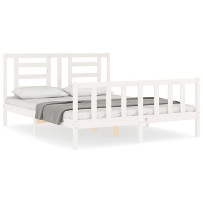 vidaXL Bedframe met hoofdbord massief hout wit 160x200 cm