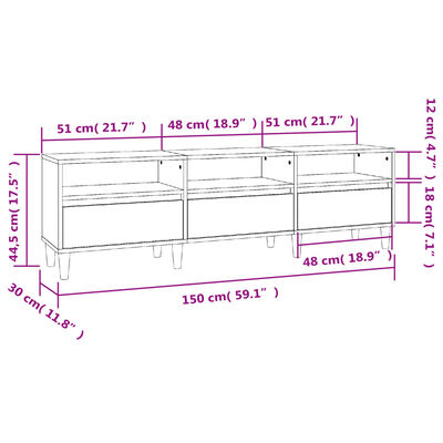 vidaXL Tv-meubel 150x30x44,5 cm bewerkt hout zwart