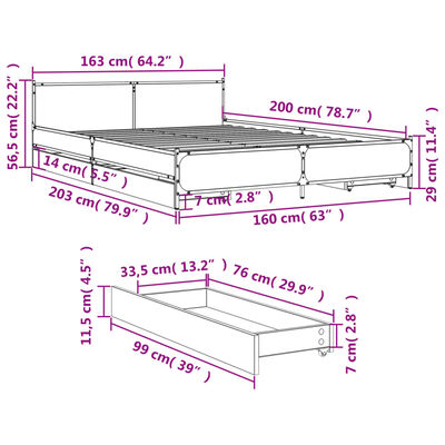 vidaXL Bedframe met lades bewerkt hout zwart 160x200 cm