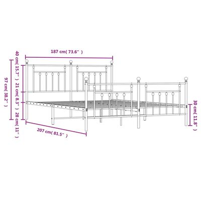 vidaXL Bedframe met hoofd- en voeteneinde metaal wit 180x200 cm