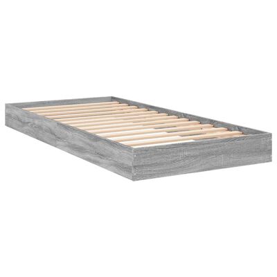 vidaXL Bedframe bewerkt hout grijs sonoma eikenkleurig 75x190 cm