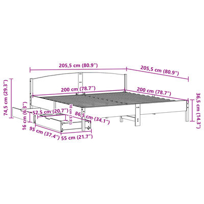 vidaXL Bedframe zonder matras massief grenenhout 200x200 cm