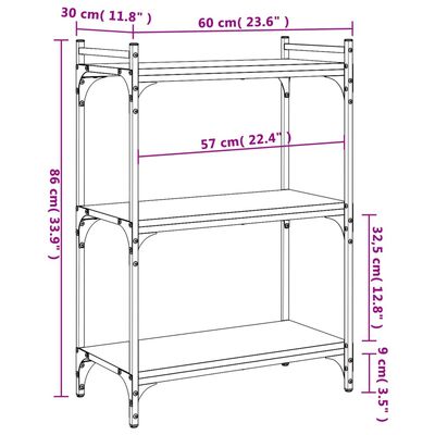 vidaXL Boekenkast 3-laags 60x30x86 cm bewerkt hout grijs sonoma eiken