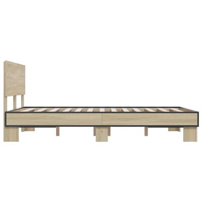 vidaXL Bedframe bewerkt hout metaal sonoma eikenkleurig 120x200 cm