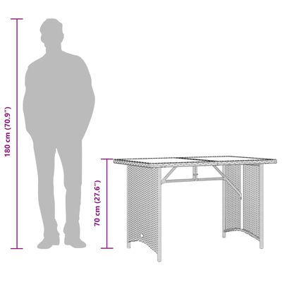 vidaXL Tuintafel met glazen blad 110x68x70 cm poly rattan bruin