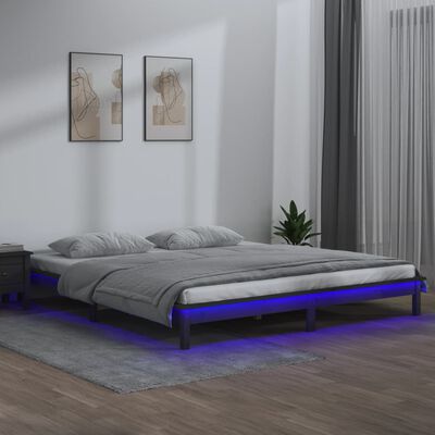 vidaXL Bedframe LED massief hout grijs 120x200 cm