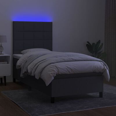 vidaXL Boxspring met matras en LED stof donkergrijs 90x190 cm