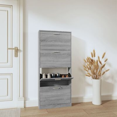 vidaXL Schoenenkast 59x17x150 cm bewerkt hout grijs sonoma