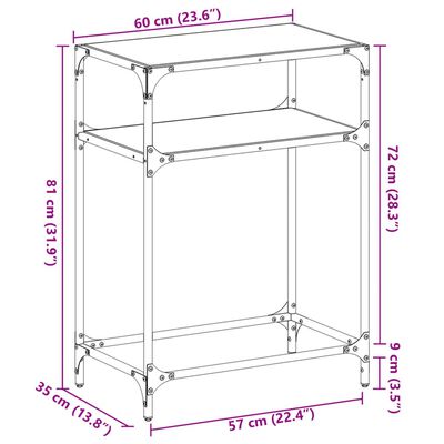 vidaXL Wandtafel met zwart glazen blad 60x35x81 cm staal