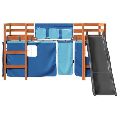 vidaXL Kinderhoogslaper met gordijnen 80x200 cm grenenhout blauw