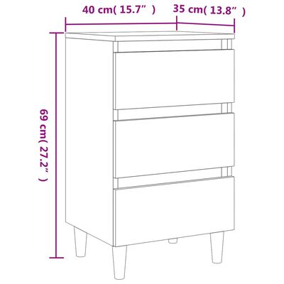 vidaXL Nachtkastje met houten poten 40x35x69 cm bruin eikenkleur