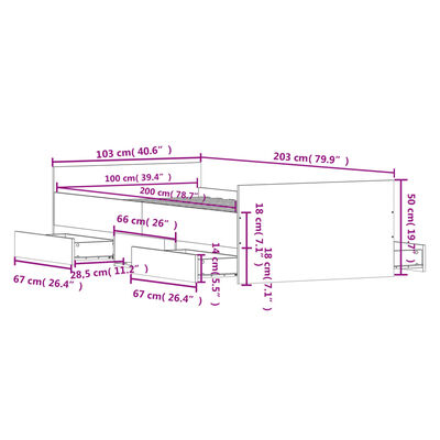 vidaXL Bedframe met hoofd- en voeteneinde sonoma eikenkleur 100x200 cm