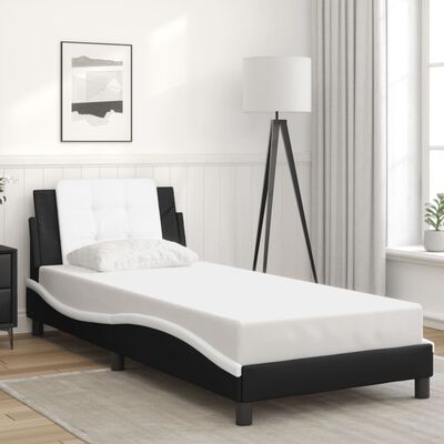 vidaXL Bedframe met hoofdbord kunstleer zwart en wit 100x200 cm