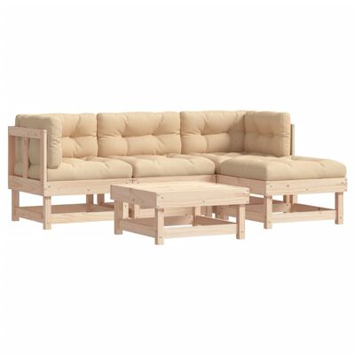 vidaXL 5-delige Loungeset met kussens massief hout