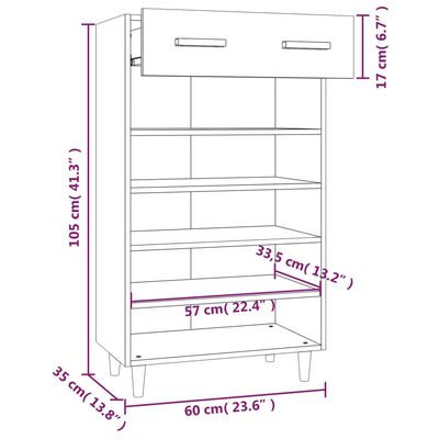 vidaXL Schoenenkast 60x35x105 cm bewerkt hout zwart