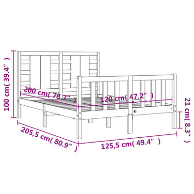 vidaXL Bedframe met hoofdbord massief hout zwart 120x200 cm