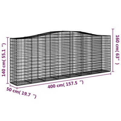 vidaXL Schanskorven 2 st gewelfd 400x50x140/160 cm ijzer