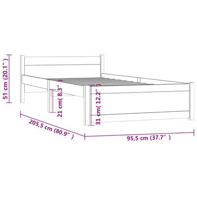 vidaXL Bedframe massief hout wit 90x200 cm