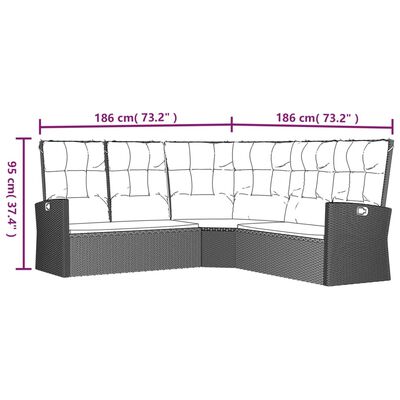 vidaXL 4-delige Loungeset met kussens poly rattan grijs