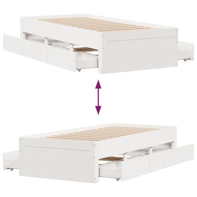 vidaXL Bedframe zonder matras met lades grenenhout wit 90x190 cm