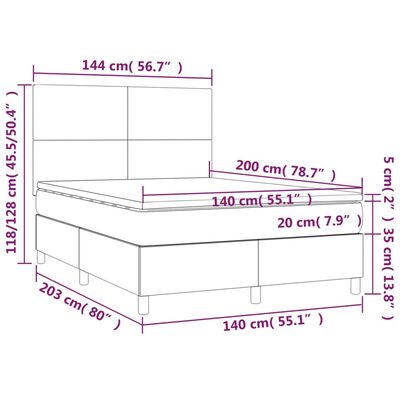 vidaXL Boxspring met matras stof donkerbruin 140x200 cm