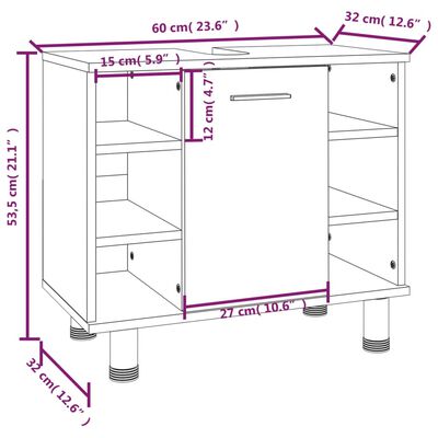 vidaXL Badkamerkast 60x32x53,5 cm bewerkt hout gerookt eikenkleurig