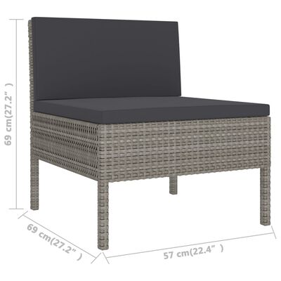 vidaXL 6-delige Loungeset met kussens poly rattan grijs