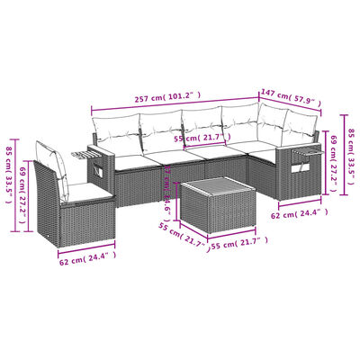 vidaXL 7-delige Loungeset met kussens poly rattan grijs