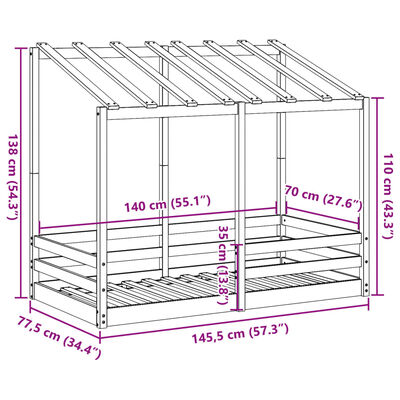 vidaXL Kinderbed met bedhuis 70x140 cm massief grenenhout