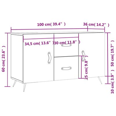 vidaXL Dressoir 100x36x60 cm bewerkt hout betongrijs