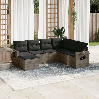 vidaXL 7-delige Loungeset met kussens poly rattan grijs