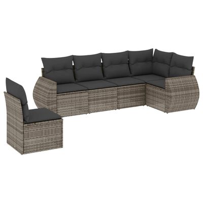 vidaXL 6-delige Loungeset met kussens poly rattan grijs