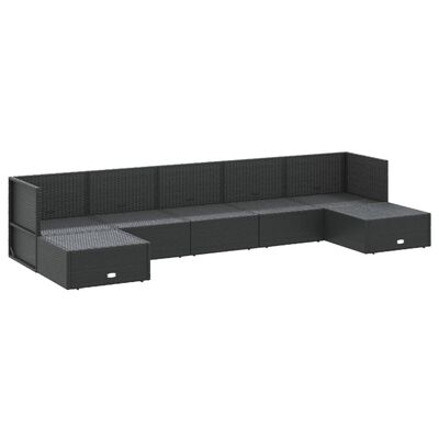 vidaXL 7-delige Loungeset met kussens poly rattan zwart