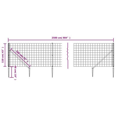 vidaXL Draadgaashek met grondankers 1,1x25 m antracietkleurig