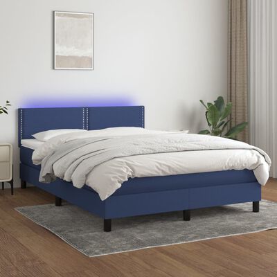 vidaXL Boxspring met matras en LED stof blauw 140x190 cm