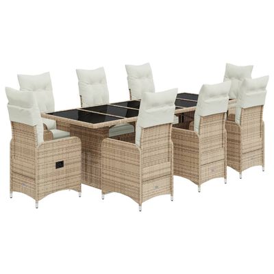 vidaXL 9-delige Bistroset met kussens poly rattan beige