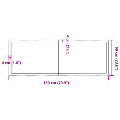 vidaXL Tafelblad natuurlijke rand 180x60x(2-6) cm massief eikenhout