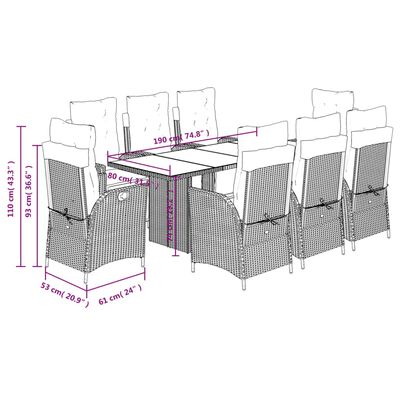 vidaXL 9-delige Tuinset met kussens poly rattan bruin