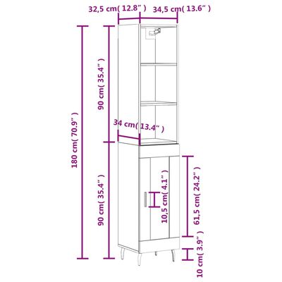 vidaXL Hoge kast 34,5x34x180 cm bewerkt hout grijs sonoma eikenkleurig