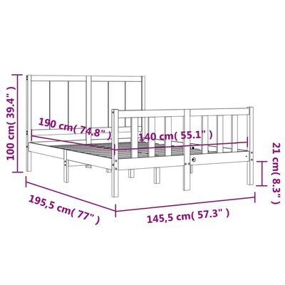 vidaXL Bedframe zonder matras massief grenenhout wit 140x190 cm