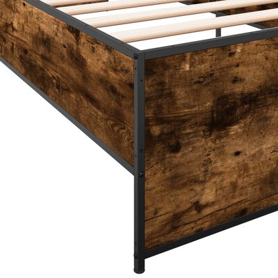 vidaXL Bedframe bewerkt hout en metaal gerookt eikenkleurig 90x200 cm