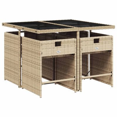 vidaXL 5-delige Tuinset met kussens poly rattan gemengd beige