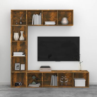 vidaXL 3-delige boekenkast- / tv-meubelset 180x30x180 cm gerookt eiken